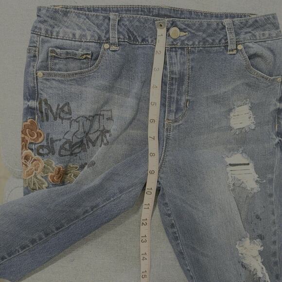 Blue Spice Womens 11 Jeans Embroidered Painted Straight Peace Distressed - Picture 12 of 15